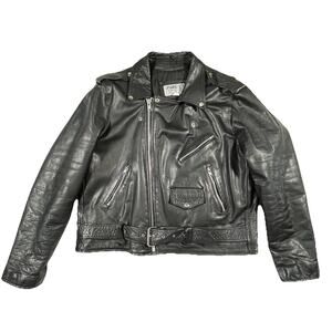 Vintage Park V Black Leather Motorcycle Jacket USA Mens 48 Biker Coat